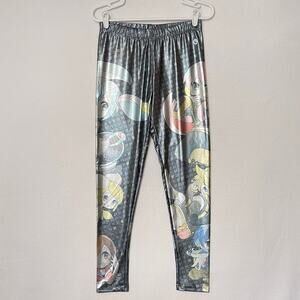 Hatsune Miku Vocaloid Cosplay Leggings Womens Large Silver Graphic Metallic